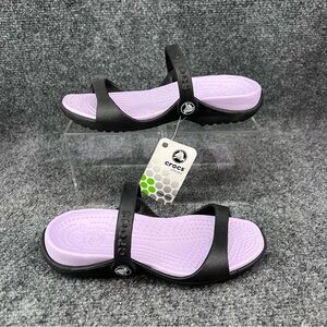 Crocs Cleo Two Strap Black On Lavender Purple Sandals Women’s Size 4 NEW